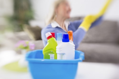 Safe and professional carpet cleaners at work in a property